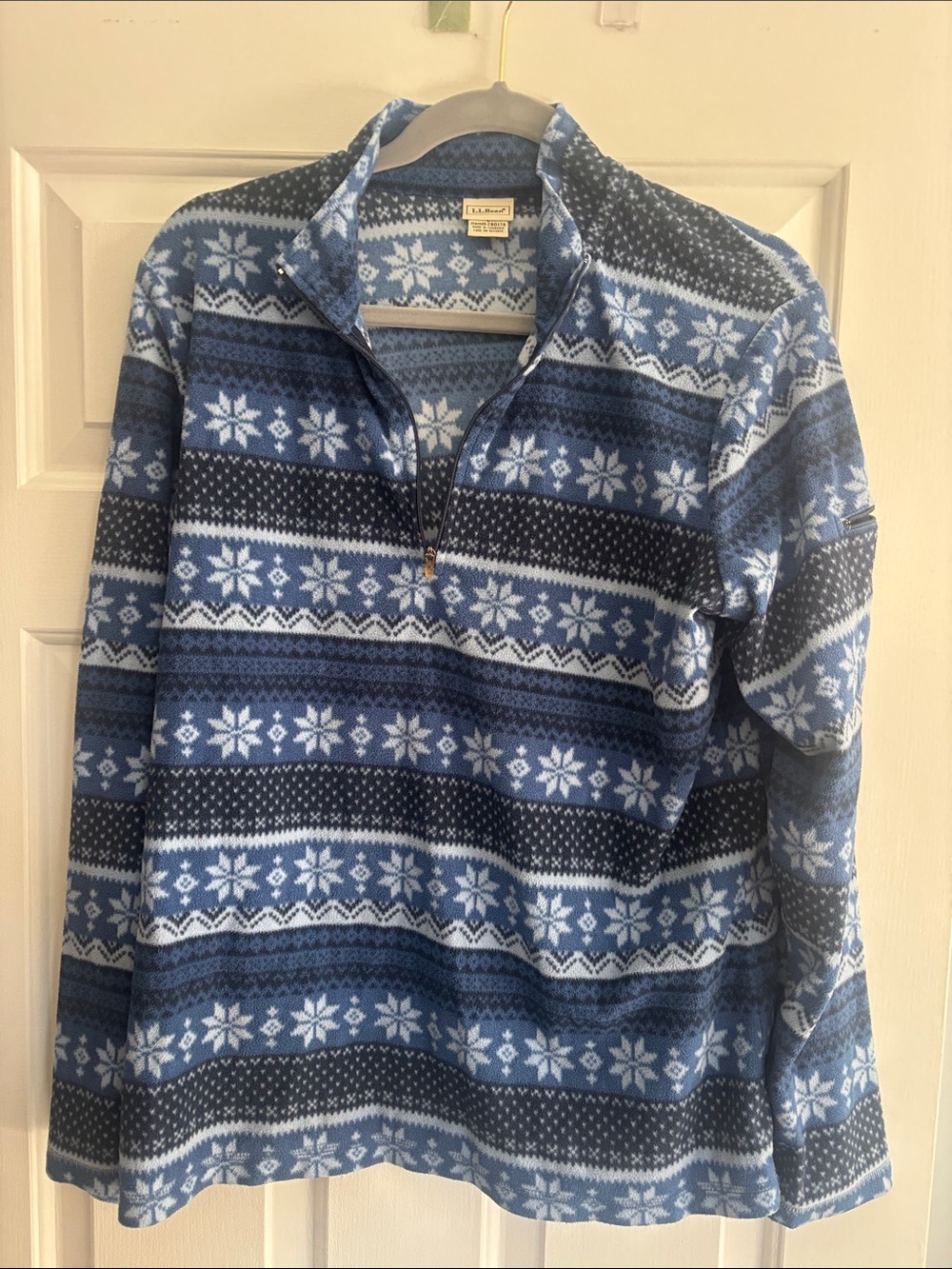 L.L. Bean Blue Fair Isle Quarter-Zip Sweater